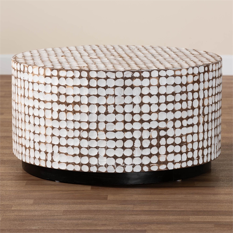 bali & pari Kaloni Bohemian Ivory Coconut Shell and Acacia Wood Coffee Table