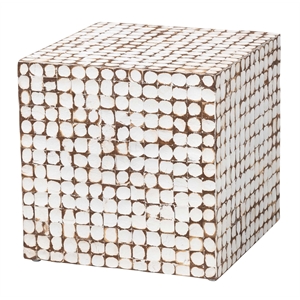 bali & pari Janella Bohemian Ivory Coconut Shell and Acacia Wood End Table