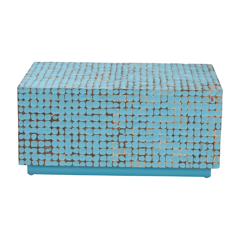 bali & pari Nitza Bohemian Blue Coconut Shell and Acacia Wood Coffee Table