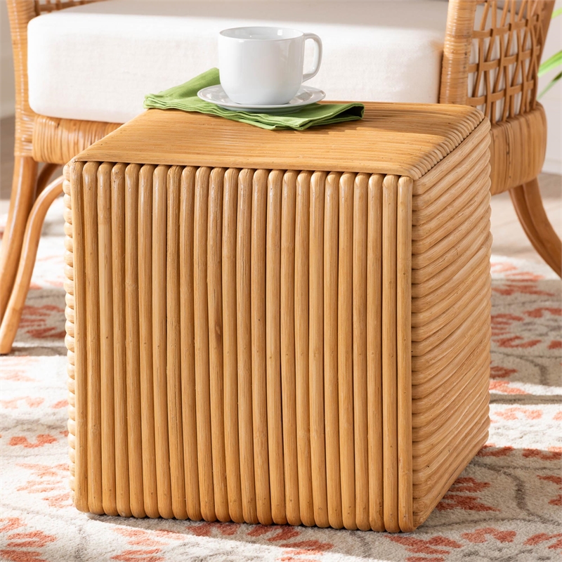 bali & pari Karina Bohemian Light Honey Rattan Footstool