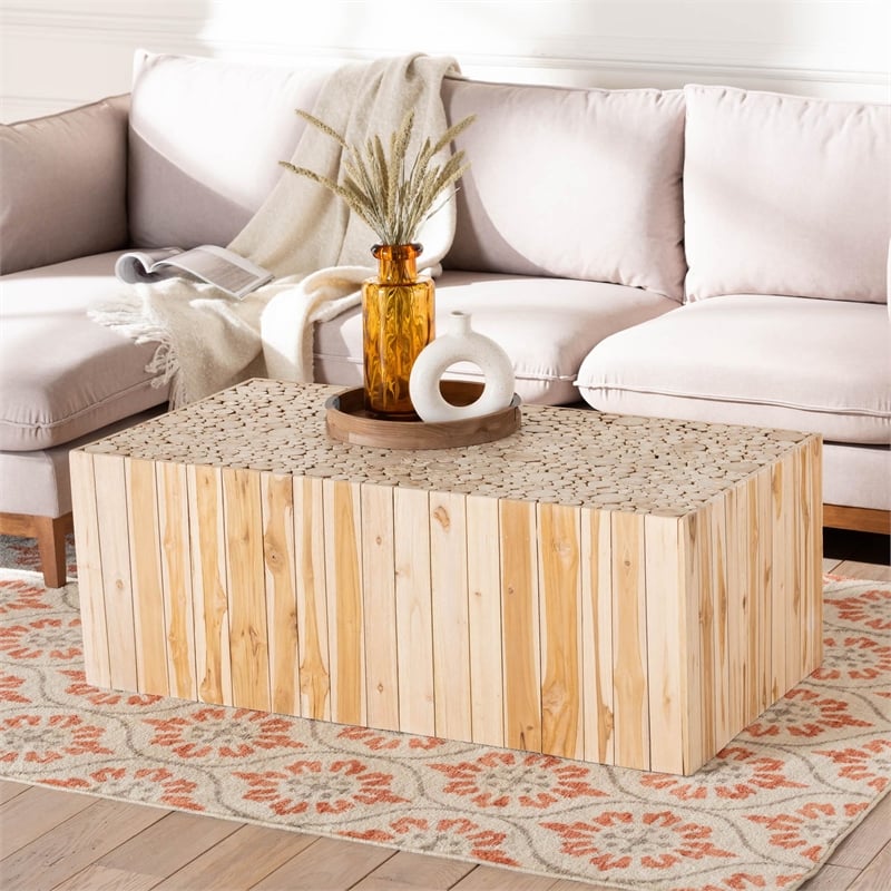 bali & pari Grayson Teak Wood Coffee Table with Unique Repurposed Wood Logs