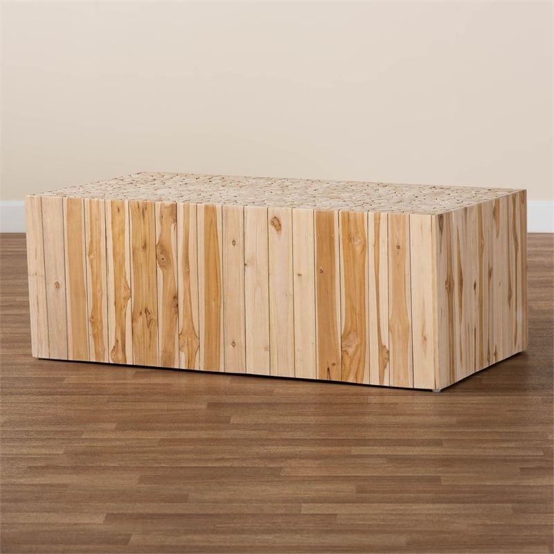 bali & pari Grayson Teak Wood Coffee Table with Unique Repurposed Wood Logs