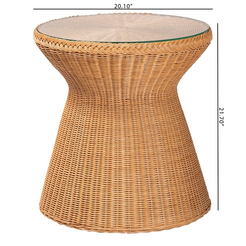 bali & pari Nina Light Honey Braided Rattan End Table with Glass Tabletop