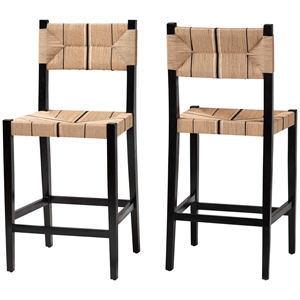 bali & pari Prita Paper Loom and Black Mahogany Wood 2-Piece Bar Stool Set
