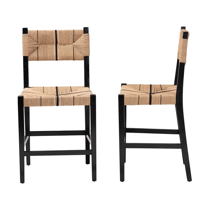 bali & pari Prita Paper Loom and Black Mahogany Wood 2-Piece Counter Stool Set