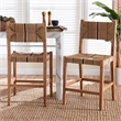 bali & pari Prita Paper Loom and Natural Mahogany Wood 2-Piece Counter Stool Set