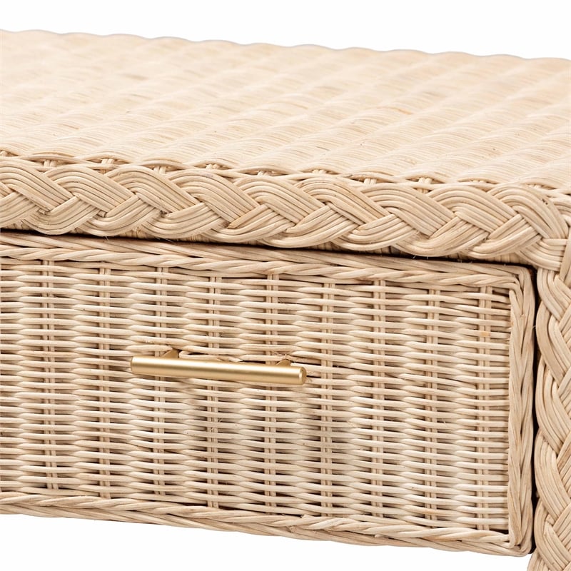 bali & pari Lanica Japandi Sun Bleached Rattan 2-Drawer Console Table