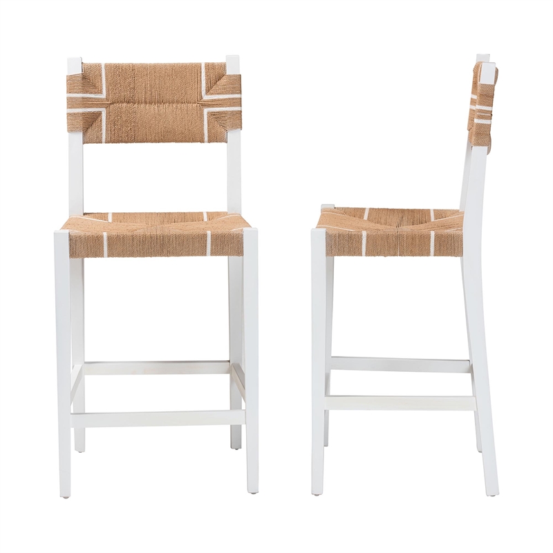 bali & pari Talli Paper Loom and White Mahogany Wood 2-Piece Bar Stool Set