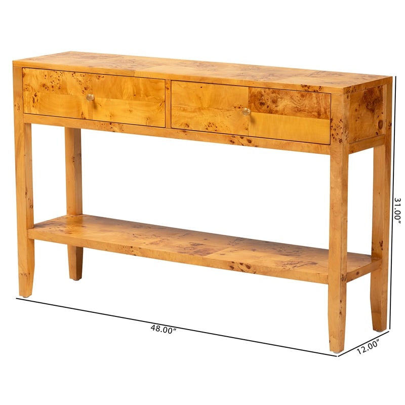 bali & pari Ghina Natural Light Mappa Burl Wood 2-Drawer Console Table