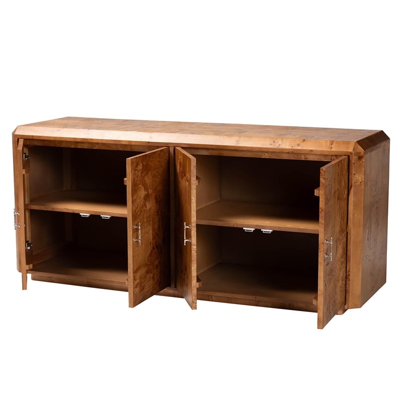 bali & pari Valora Natural Mappa Burl Wood 4-Door Sideboard Buffet