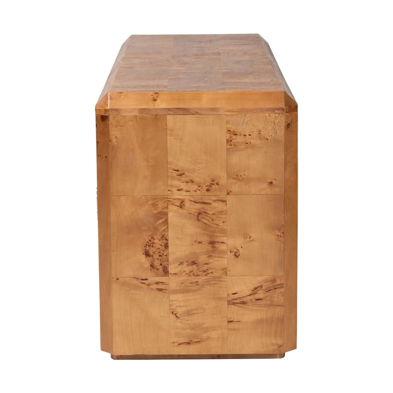 bali & pari Valora Natural Mappa Burl Wood 4-Door Sideboard Buffet