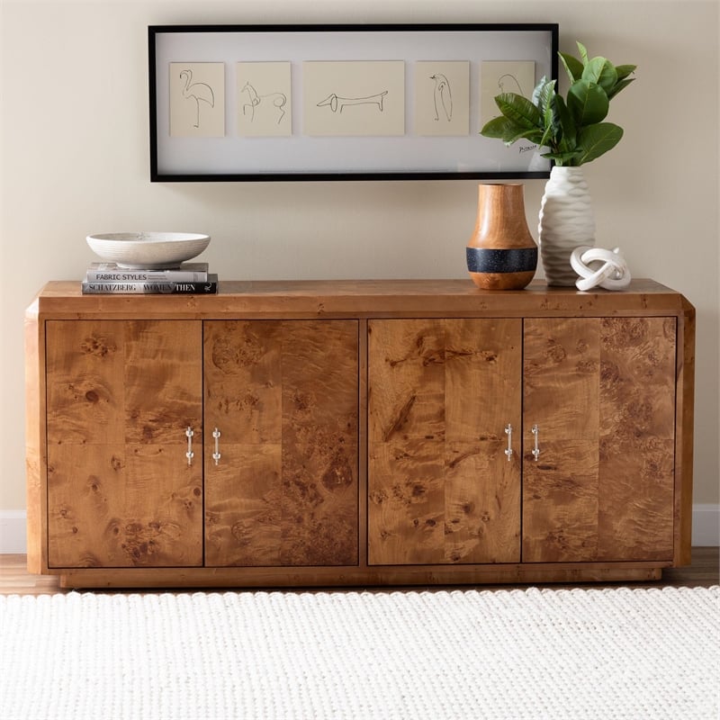 bali & pari Valora Natural Mappa Burl Wood 4-Door Sideboard Buffet