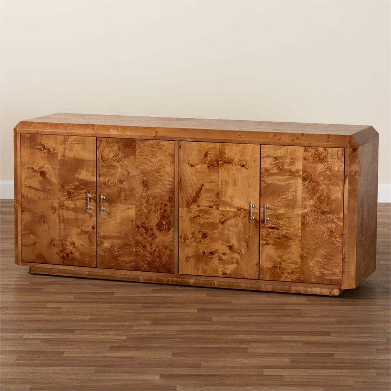 bali & pari Valora Natural Mappa Burl Wood 4-Door Sideboard Buffet
