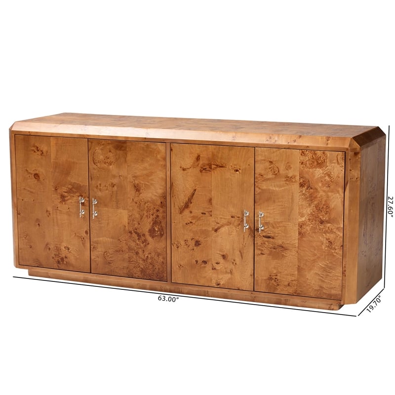 bali & pari Valora Natural Mappa Burl Wood 4-Door Sideboard Buffet