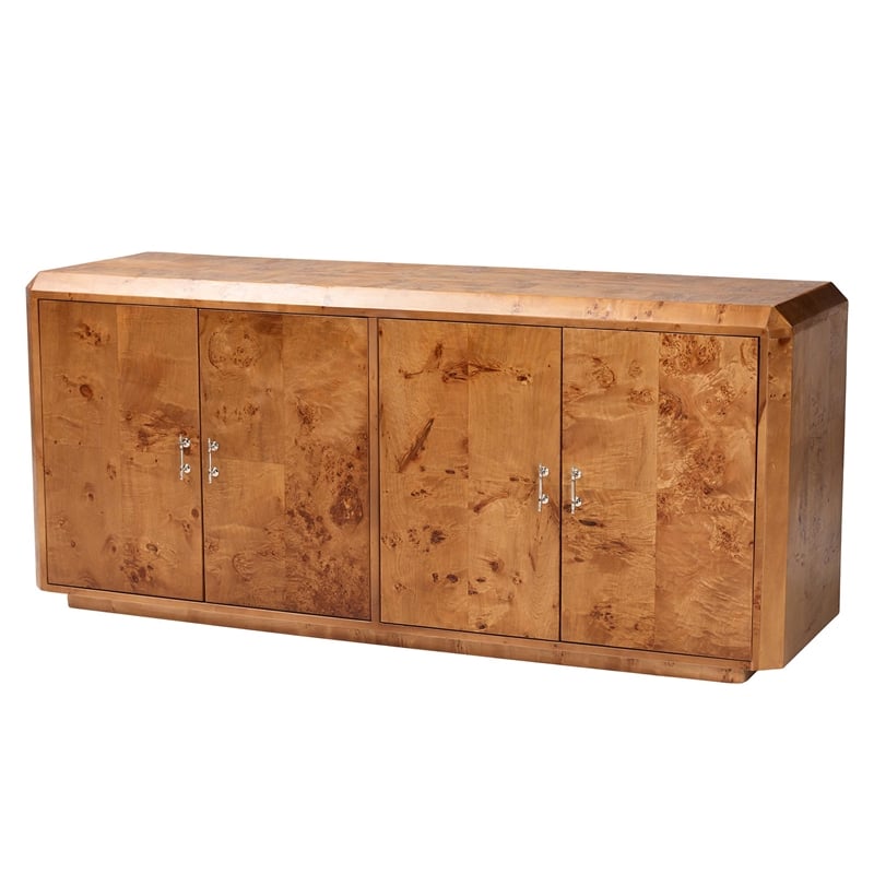 bali & pari Valora Natural Mappa Burl Wood 4-Door Sideboard Buffet