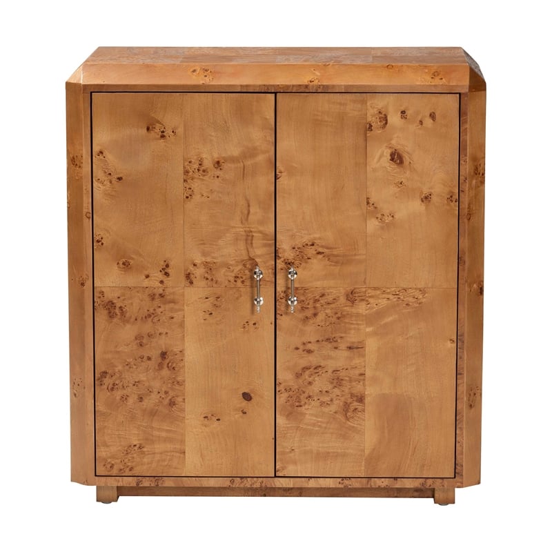 bali & pari Valora Natural Mappa Burl Wood 2-Door Console Cabinet
