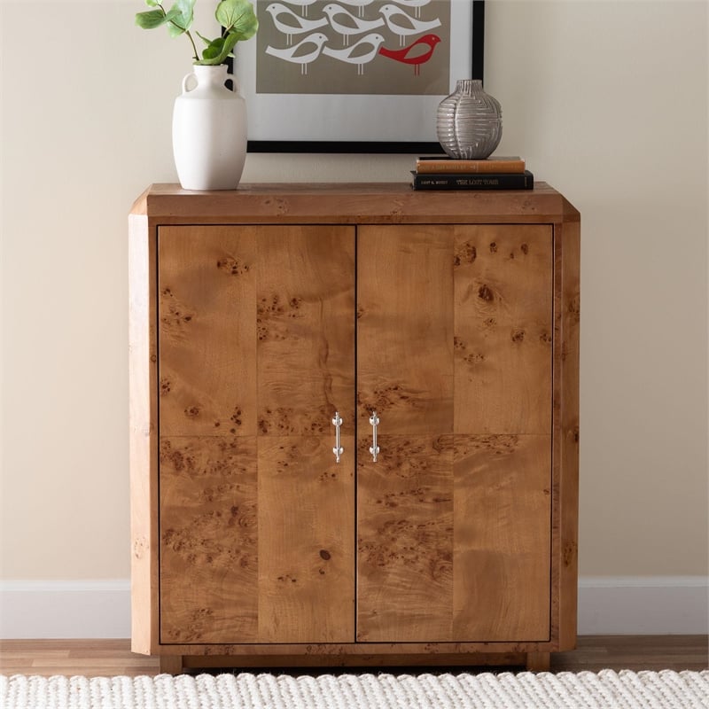 bali & pari Valora Natural Mappa Burl Wood 2-Door Console Cabinet