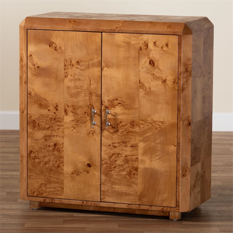 bali & pari Valora Natural Mappa Burl Wood 2-Door Console Cabinet