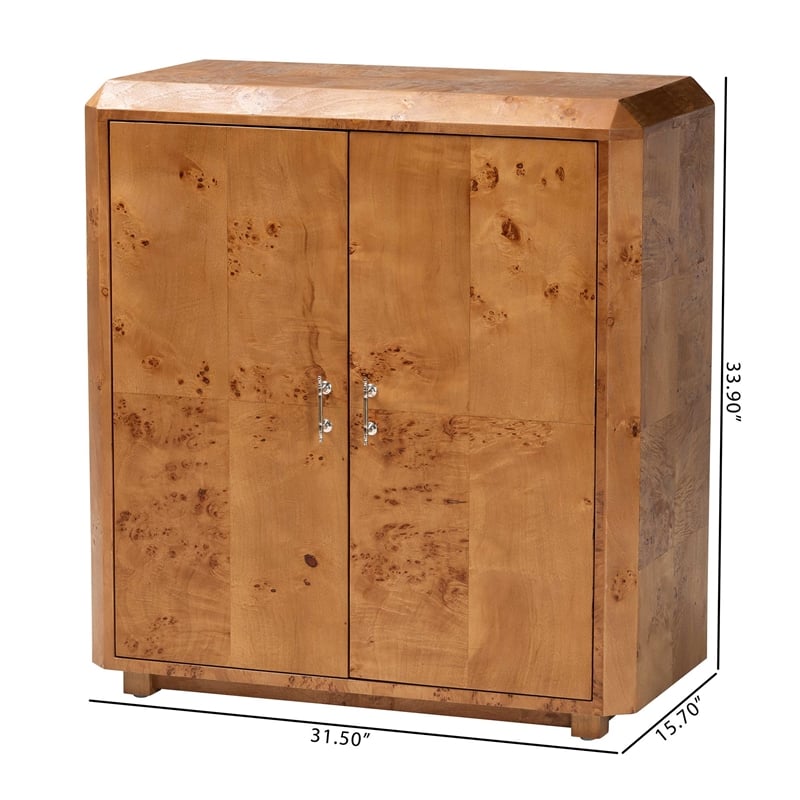bali & pari Valora Natural Mappa Burl Wood 2-Door Console Cabinet