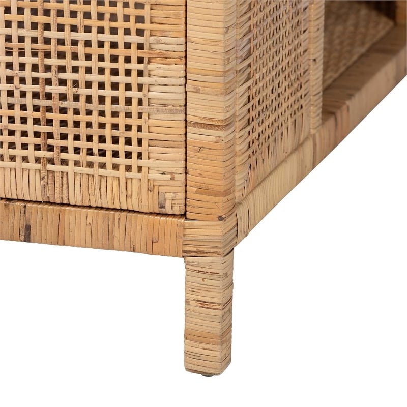 bali & pari Kalimantan Light Honey Rattan and Mahogany Wood Square Coffee Table