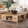 bali & pari Kalimantan Light Honey Rattan and Mahogany Wood Square Coffee Table