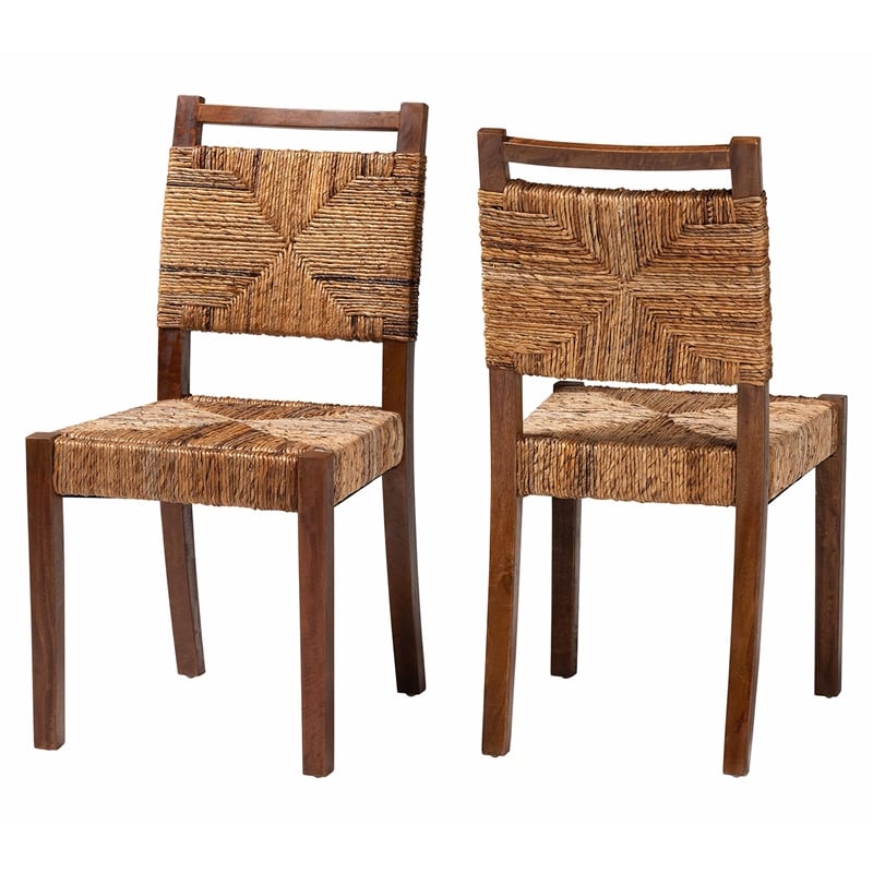 bali & pari Cordoba Natural Seagrass and Mahogany Wood 2-Piece Dining Chair