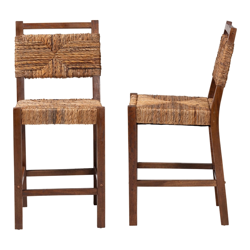 bali & pari Cordoba Natural Seagrass and Mahogany Wood 2-Piece Counter Stool Set