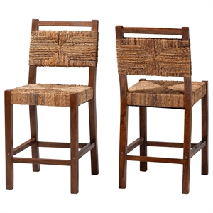bali & pari Cordoba Natural Seagrass and Mahogany Wood 2-Piece Counter Stool Set