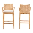 bali & pari Storsel Bohemian Natural Rattan and Teak Wood 2-Piece Bar Stool Set