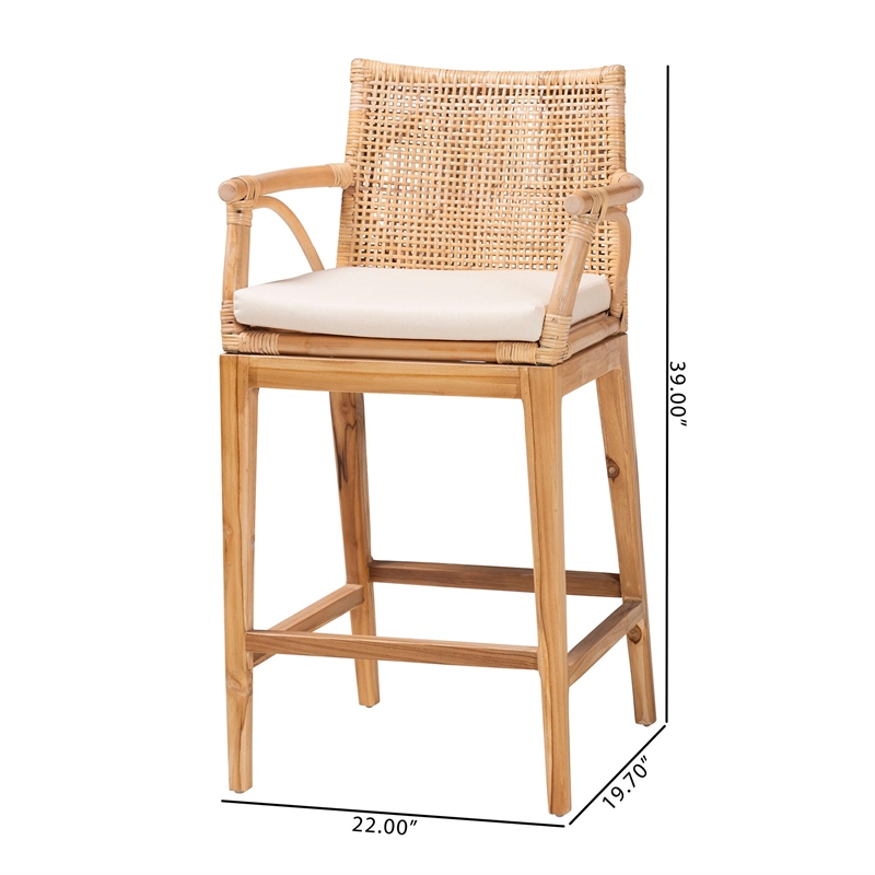 bali & pari Storsel Natural Rattan and Teak Wood 2-Piece Counter Stool Set
