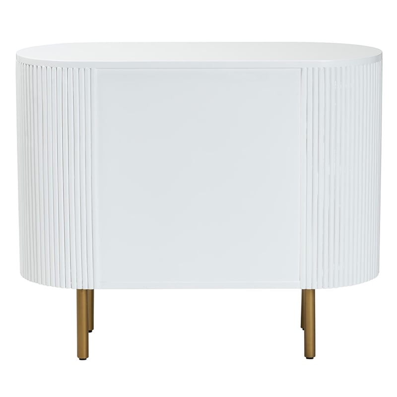bali & pari Beyla Mid-Century White Fluted Wood and Gold Metal 3-Drawer Dresser