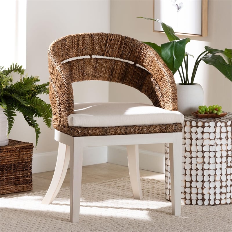 bali & pari Ubud Bohemian Natural Seagrass and Mahogany Wood Dining Chair