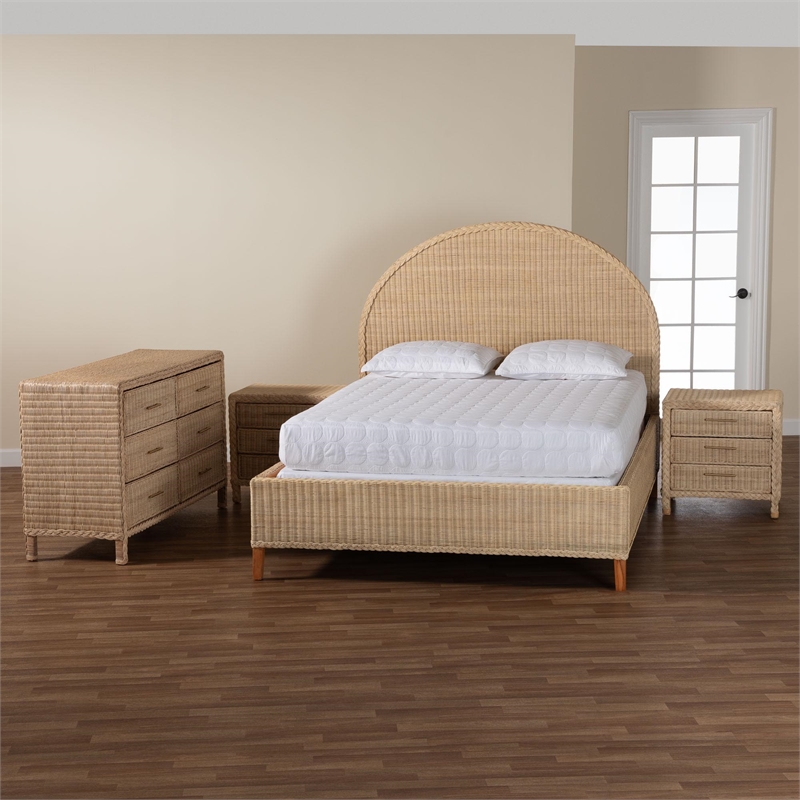 bali & pari Lanica Sun-Bleached Braided Rattan Queen Size 4-Piece Bedroom Set