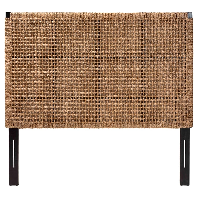 bali & pari Alise Seagrass and Dark Brown Mahogany Wood King Size Headboard