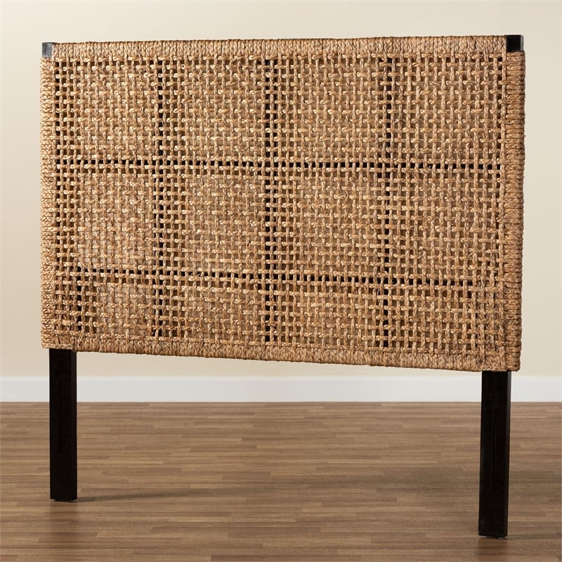 bali & pari Alise Seagrass and Dark Brown Mahogany Wood King Size Headboard