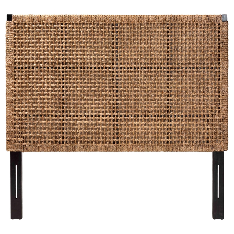 bali & pari Alise Seagrass and Dark Brown Mahogany Wood Queen Size Headboard