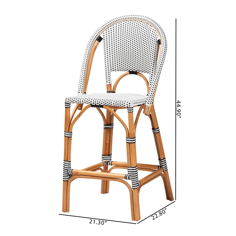 bali & pari Genica Two-Tone Black and White Weaving and Rattan Bar Stool