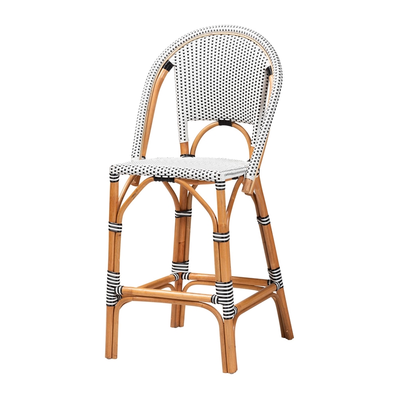 bali & pari Genica Two-Tone Black and White Weaving and Rattan Bar Stool