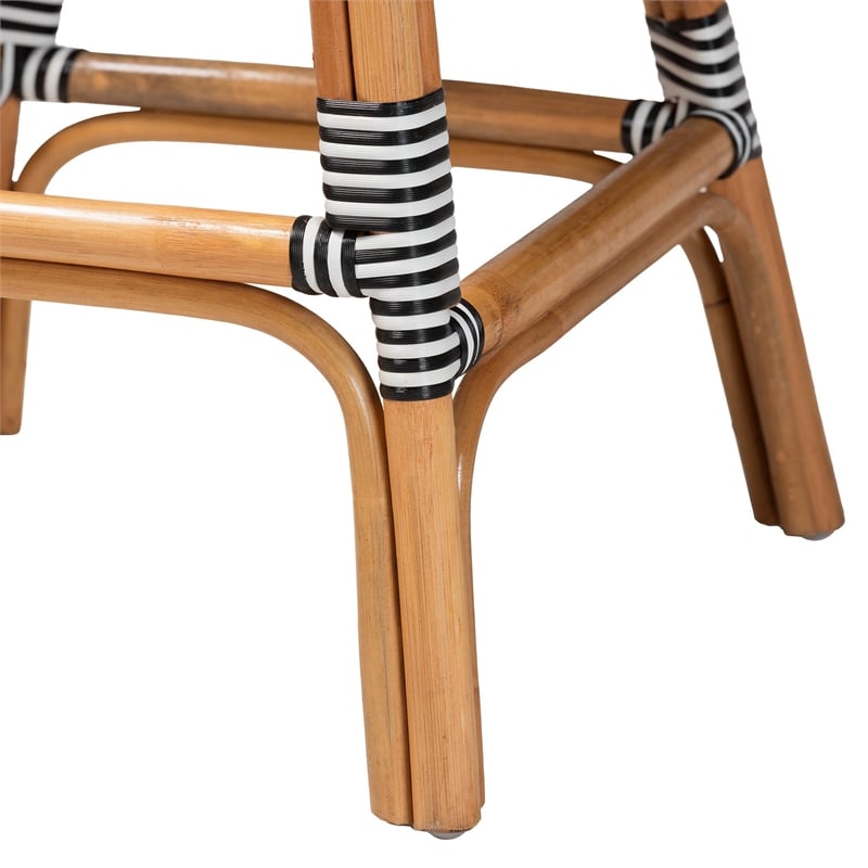 bali & pari Genica Black and White Weaving and Rattan 2-Piece Counter Stool Set