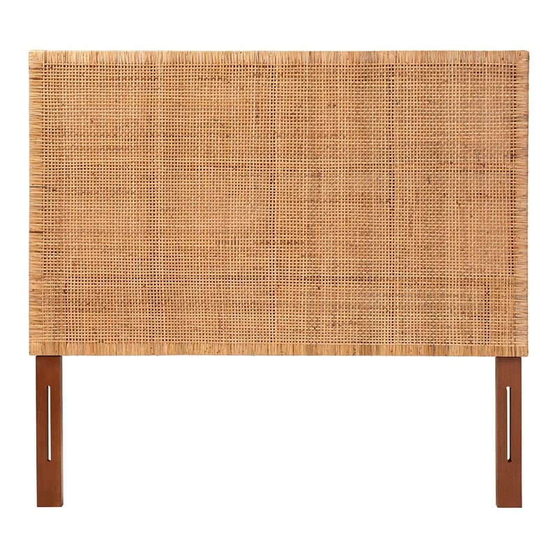 bali & pari Lesia Natural Rattan and Mahogany Wood Queen Size Headboard