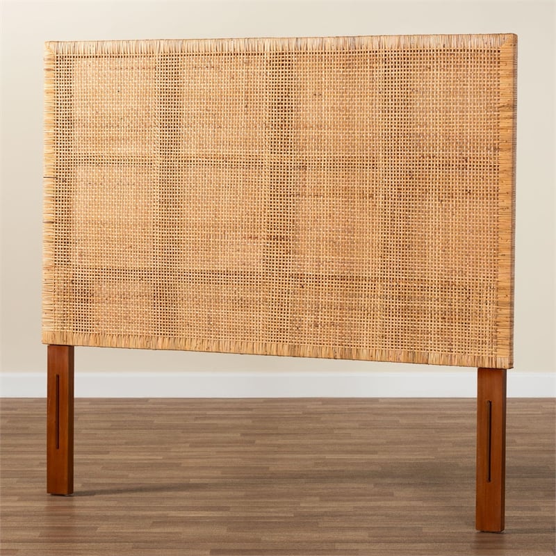 bali & pari Lesia Natural Rattan and Mahogany Wood Queen Size Headboard