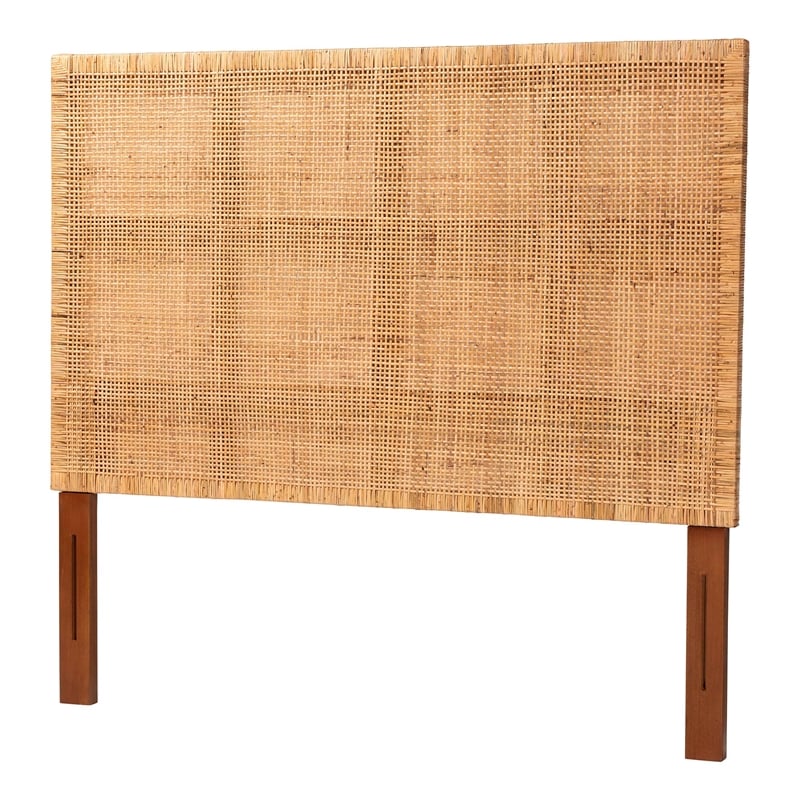 bali & pari Lesia Natural Rattan and Mahogany Wood Queen Size Headboard