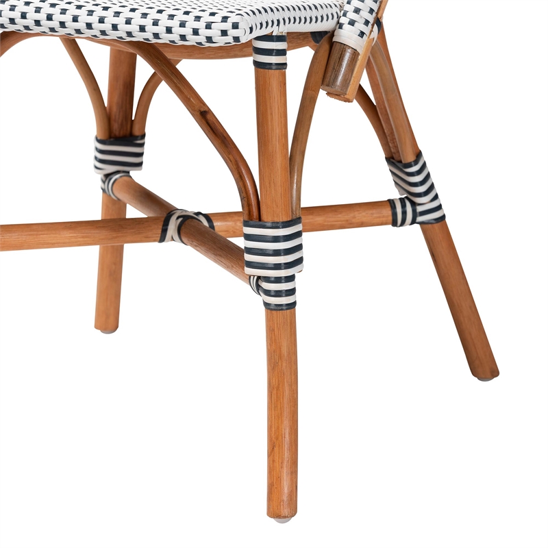 bali & pari Genica Two-Tone Navy and White Weaving and Rattan Bistro Chair