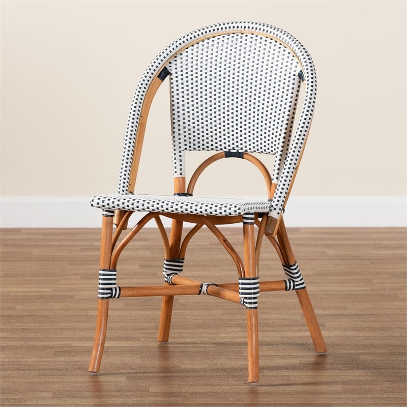 bali & pari Genica Two-Tone Navy and White Weaving and Rattan Bistro Chair