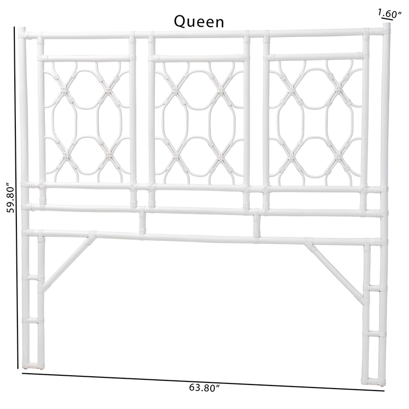 bali & pari Sampson Bohemian White Rattan Queen Size Standalone Headboard