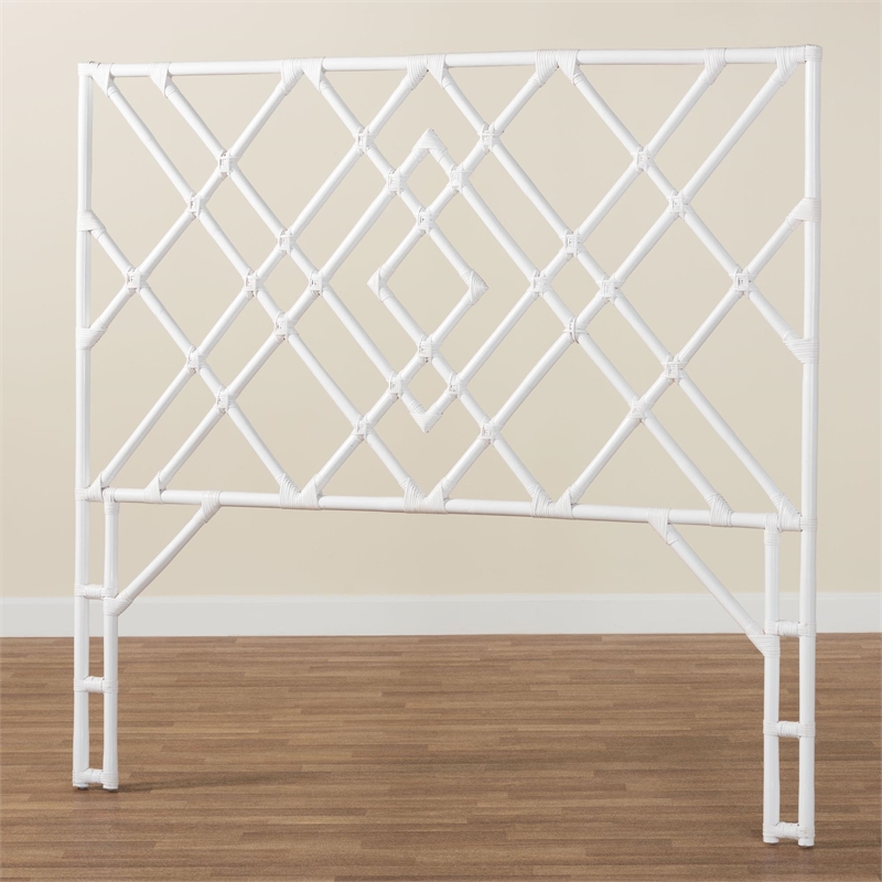 bali & pari Lavali Bohemian White Rattan Queen Size Standalone Headboard