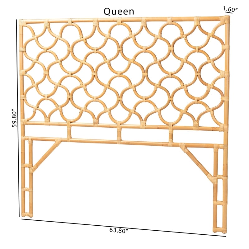 bali & pari Kalcya Bohemian Natural Rattan Queen Size Standalone Headboard