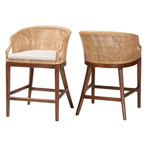 bali & pari Lumajang Light Honey Rattan and Wood 2-Piece Counter Stool Set