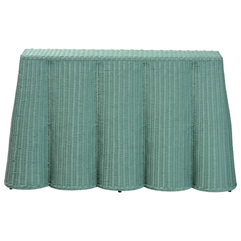 bali & pari Palm Bohemian Seafoam Green Scallop Rattan Console Table