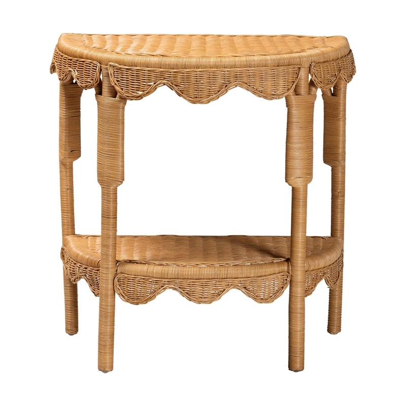 bali & pari Paisley Coastal Scallop Light Honey Rattan Console Table